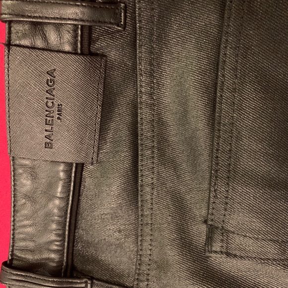 Balenciaga waxed denim jeans w/ leather waistband - Picture 6 of 8